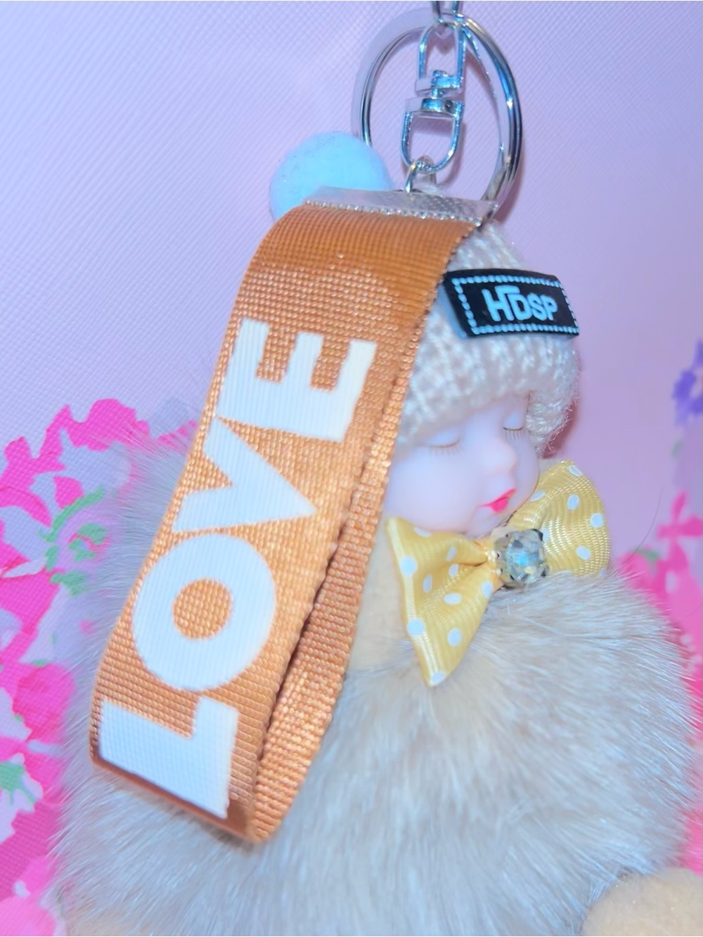 NWT BagCharm ‘LOVE' PURPLE Plush Purse Charm Keychain Gold Hardware